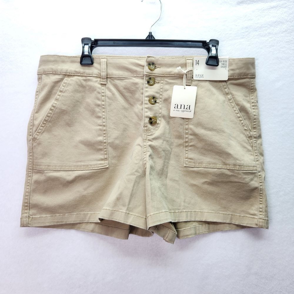 a.n.a High Rise Twill Shorts Womens 14 Button‎ Fly Gold Dust Cargo Shorts Casual